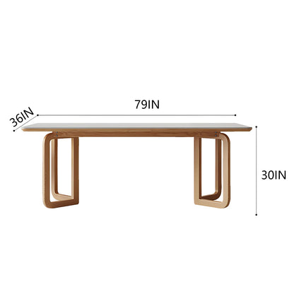 62"-78"Modern Dining Table, White Sintered Stone Top with Natural Wood U-Shaped Legs