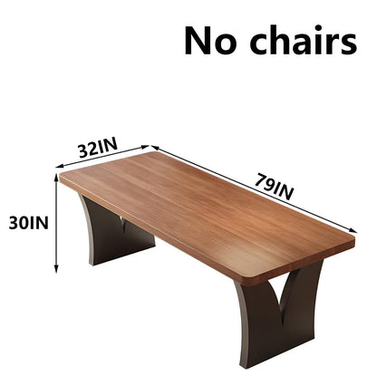 63"-79"Retro Style Wooden Dining Table, Brown Rectangular Kitchen Table with Unique Curved Legs for Dining Room