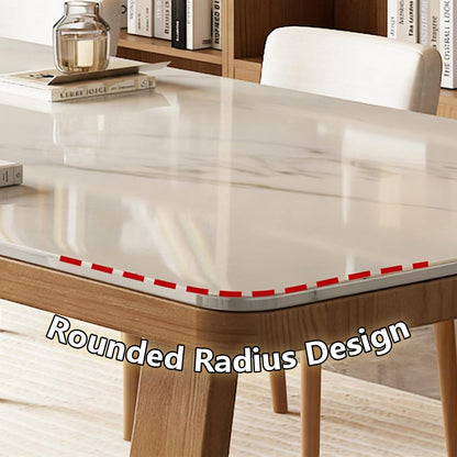 62"-78"Scandinavian Dining Table, Large White Marble Top with Natural Wood Legs
