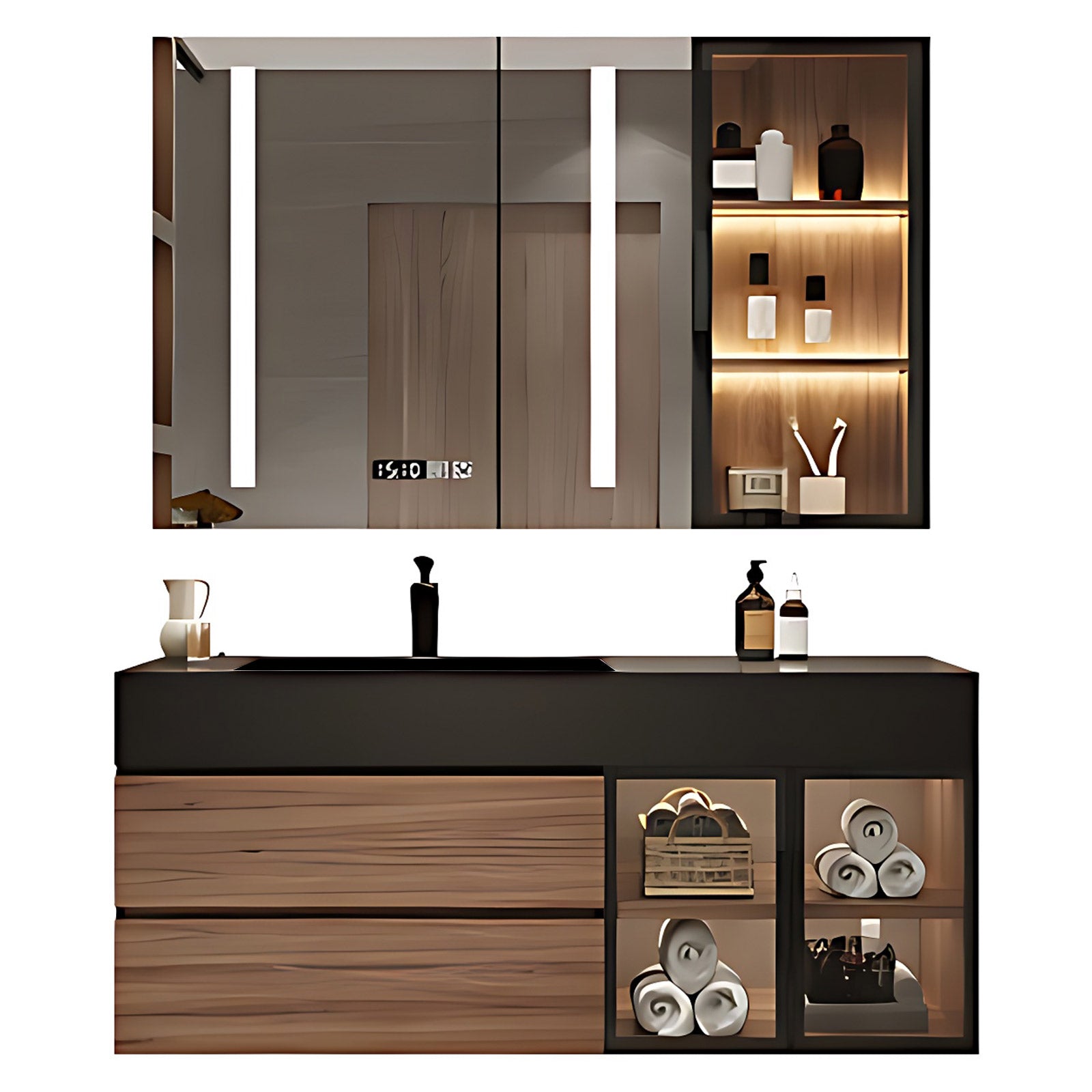 36"- 60" Solid Wood Bath Cabinet Set with LED Mirror and Single Sink Customize