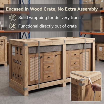 52‘’-110‘’ Floating Bathroom Vanity with Woven Door,Woven Rattan Detail