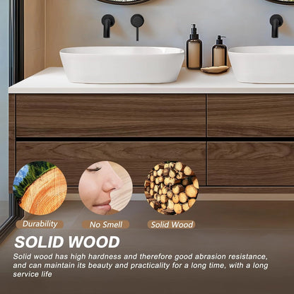 60” - 78” Modern Minimalist Bathroom Vanity Includes Dark Brown Log Drawers