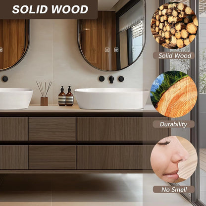 60” - 78” Floating Natural Bathroom Vanity Includes Multiple Wood Grain Drawers
