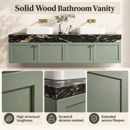 60''-110'' Floating Bathroom Vanity with Sink Includes Sage Green Shaker Front