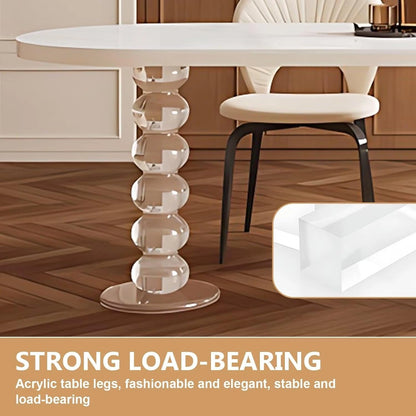 66” - 82” White Kitchen Island Includes Unique Table Leg Design & Slide Rail Socket (No Chair)
