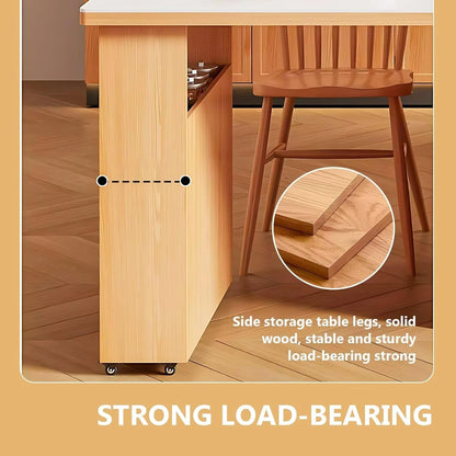 67” - 83” Modern Log Kitchen Island Includes Large Storage Space & Rotatable Table (No Chair)