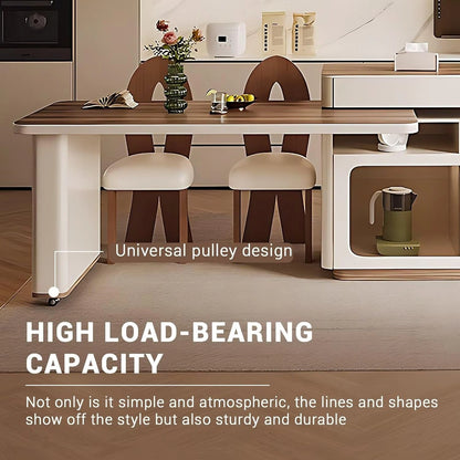 57” - 73” Solid Wood Retro Kitchen Island Includes Scalable Rotating Design (No Chair)