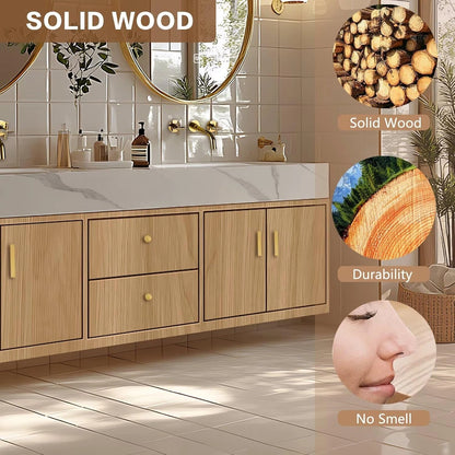 60” - 96” Wall-Mounted Bathroom Vanities with Integrated Double Sinks