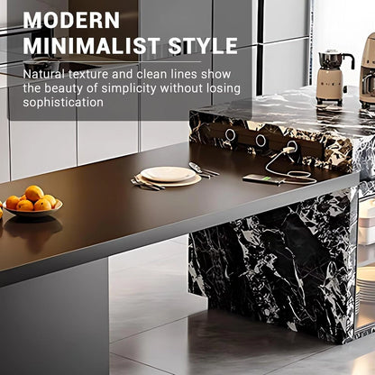 94” - 109” Minimalist Kitchen Island Includes Black&White Patterned Design (No Chair)