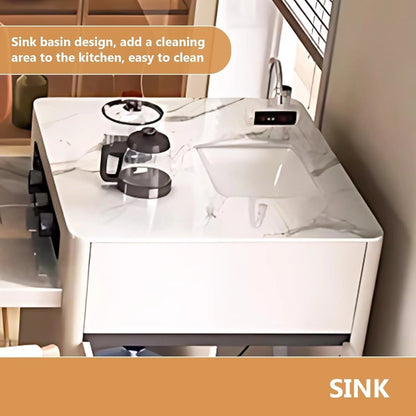 79” Modern Luxury Kitchen Island Includes Open Shelf & Integrated Sink (No Chair)