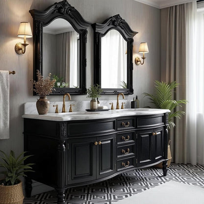 52''-110'' Modern Bathroom Vanity with Double Sinks Includes Black Carved Mirror