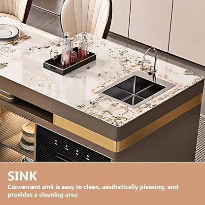 91” - 122” Modern Light Luxury Kitchen Island Includes Visible Storage Design (No Chair)