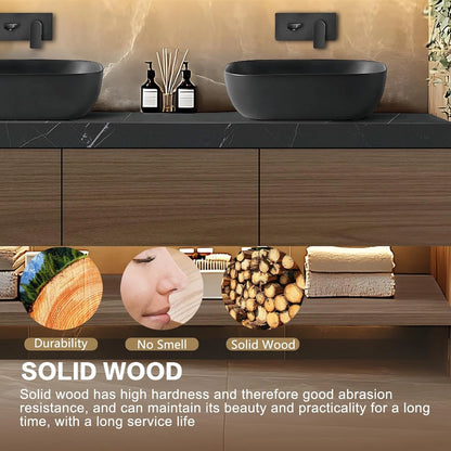 60” - 68” Minimalist Bathroom Vanity Includes Grey Sink & Wood Grain Cabinet