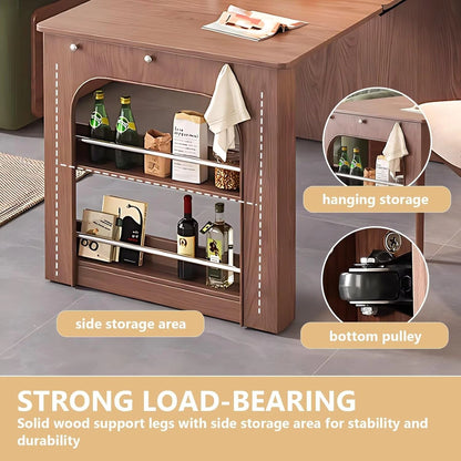 80” Retro Luxury Kitchen Island with Side Opening Storage Shelves (No Chair)