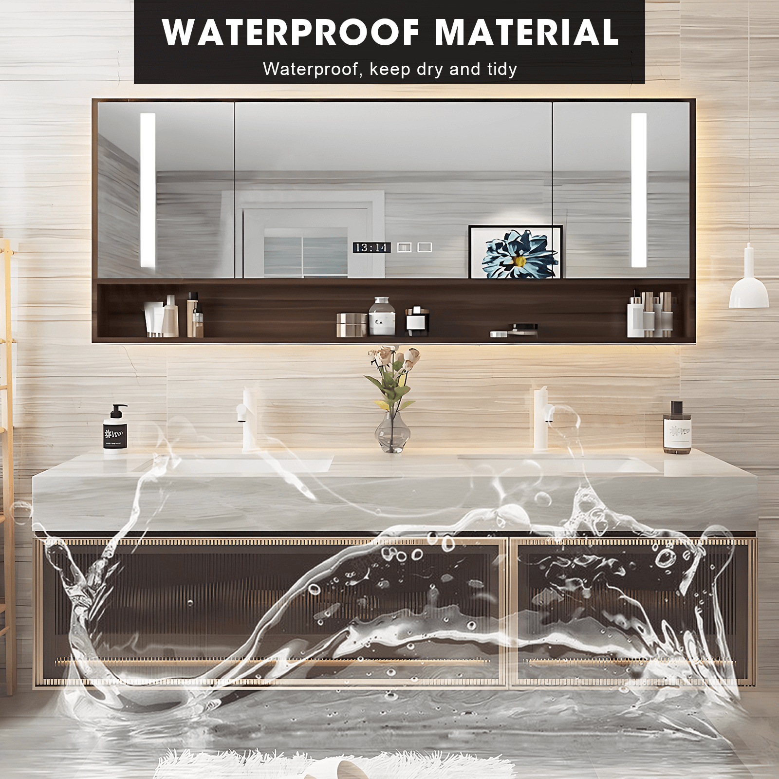 52"- 78" Modern Wall Mounted Cabinet Bathroom Vanity with Double Sink and Induction Lighting
