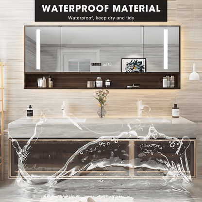 52"- 78" Modern Wall Mounted Cabinet Bathroom Vanity with Double Sink and Induction Lighting