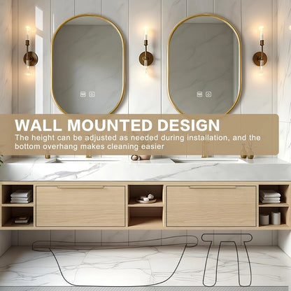 76” - 96” Cozy Elegant Bathroom Vanity with LED Smart Defogging Mirror & Open Storage Rack