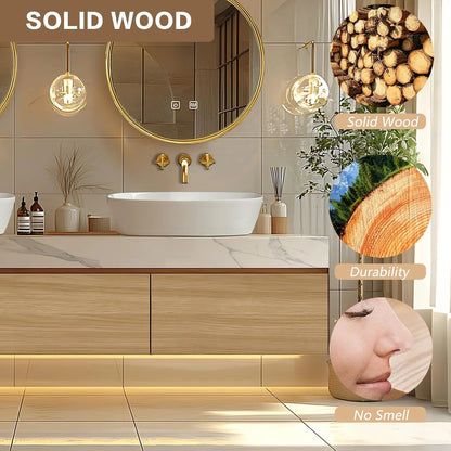 60” - 96” Modern Warm Bathroom Vanity Includes Textured Rock Slab