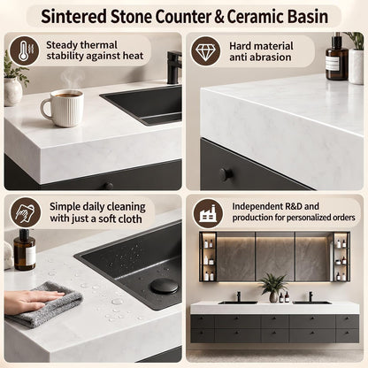 70''-110'' Modern Floating Bathroom Vanity with Double Sink Includes 10 Drawers& Minimalist Design