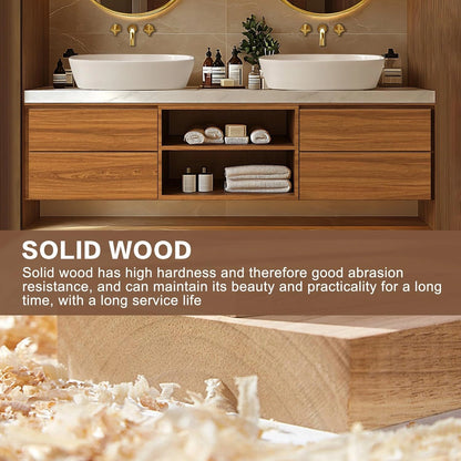 60” – 96” Natural Floating Bathroom Vanity Includes Open Storage Rack & Patterned Countertop