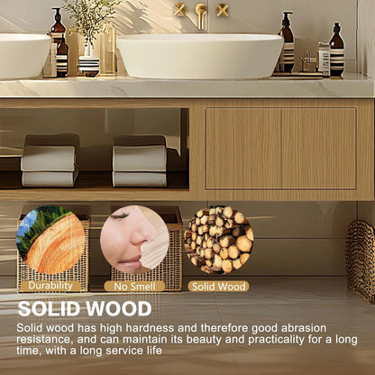 68” - 84” Simple Log Bathroom Vanity Includes Patterned Sink & Irregular Mirror
