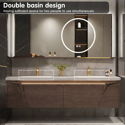 52"- 78" Solid Wood Double Sink Bathroom Vanity Set with Smart Mirror