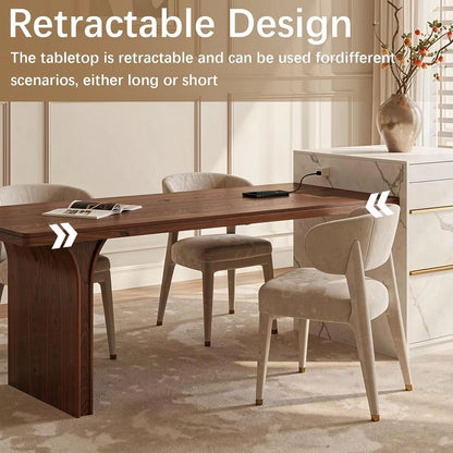 75” Elegant Natural Kitchen Island with Walnut & Marble Material