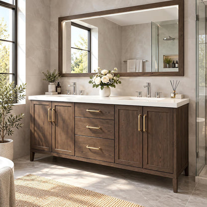 52''-110'' Freestanding Double Sink Bathroom Vanity with White Countertop,Ample Storage
