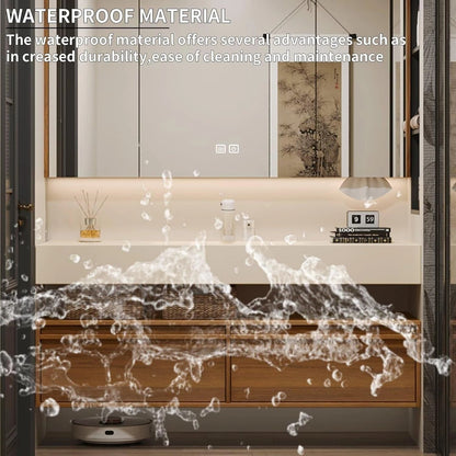 48” - 64” Wood Grain Bathroom Vanity with Rock Slab Integrated Sink