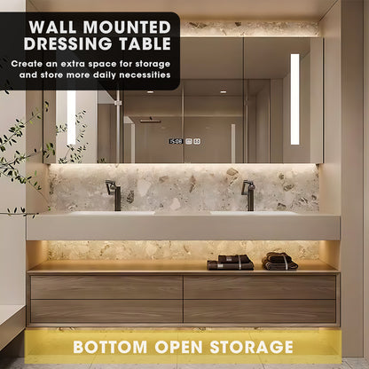 52"- 78" Double Basin Bathroom Vanity Set with 4 Drawers & Open Storage & LED Defogging Mirror Cabinet