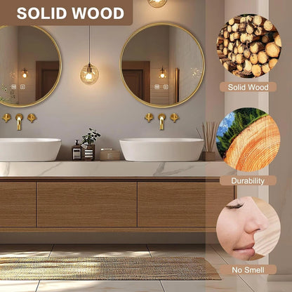 60” - 84” Minimalist Cozy Bathroom Vanity Includes Round Mirrors & Log Style Cabinet