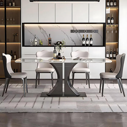 55'' White Dining Table with Unique Texture Design