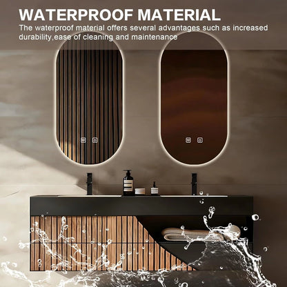 60” – 96” Modern Minimalist Bathroom Vanity with Wooden Strip Cabinet