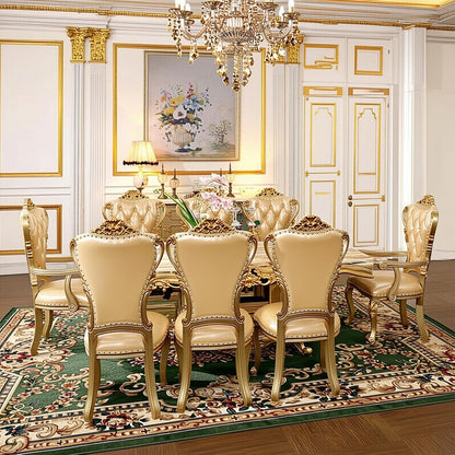 56‘’-96‘’ Modern Dining Table with Ornate Classic Base&Gold Carved Base
