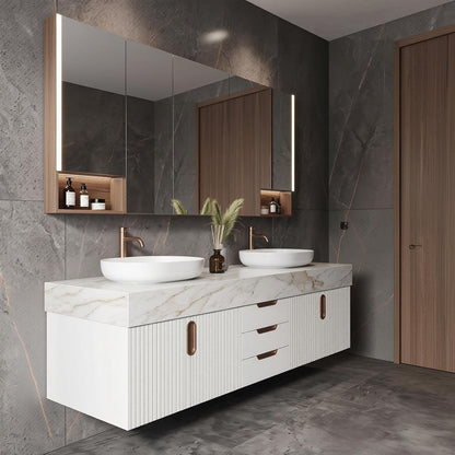 52‘’-110‘’ Floating Bathroom Vanity with Sinks Inlcudes Vertical Ribbed Door