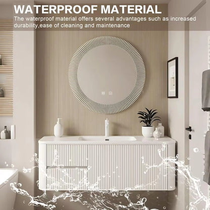 40” - 64” Modern Minimalist Bathroom Vanity with Round Smart Defogging Mirror