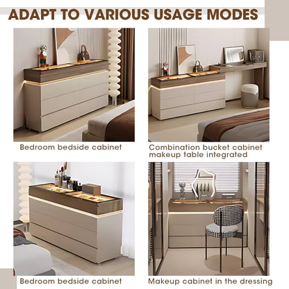 Modern Wardrobe Island Cabinet with Visible Tempered Glass Top - High-End, Large Capacity, Sectional Storage with LED Light and Jewelry Display