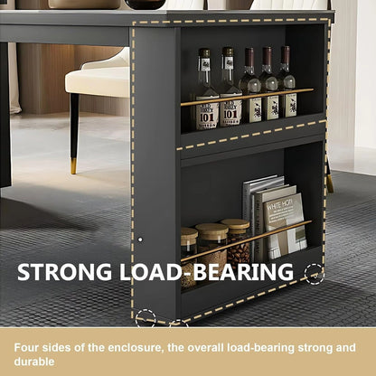 51” - 67” Grey Luxury Kitchen Island Includes Striped Glass Cabinet (No Chair)