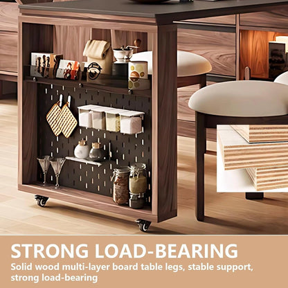59” - 79” Brown Practical Kitchen Island with Various Storage Spaces & Rotatable Table (No Chair)