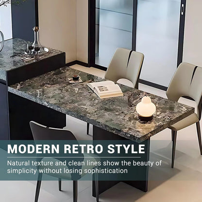 94” - 102” Black Unique Kitchen Island Includes Green Patterned Desktop (No Chair)