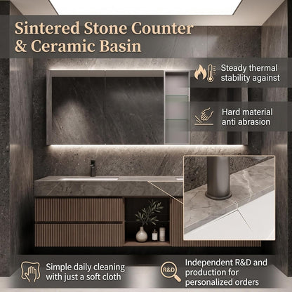 52''-110'' Floating Modern Bathroom Vanity with Double Sinks Includes Open Center Shelf