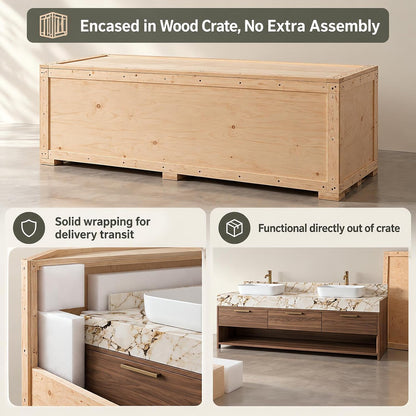 52''-110'' Modern Floating Bathroom Vanity with Double Sink Includes Wood Drawer Storage