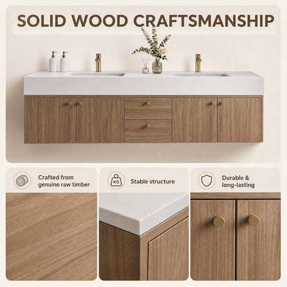 60''-110'' Floating Double Sink Bathroom Vanity with Modern Minimalist Design