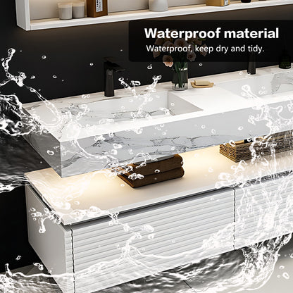 52"- 78" White Vanity Open storage Wall Mounted &LED Smart Mirror & Double Sink and Faucet