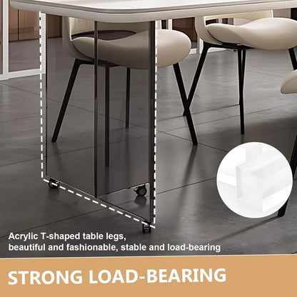 64” - 80” Minimalist Kitchen Island Includes Transparent Table Leg & Spacious Countertop (No Chair)