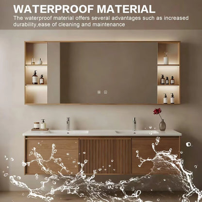 60” - 84” Modern Minimalist Bathroom Vanity with Open Storage Shelf