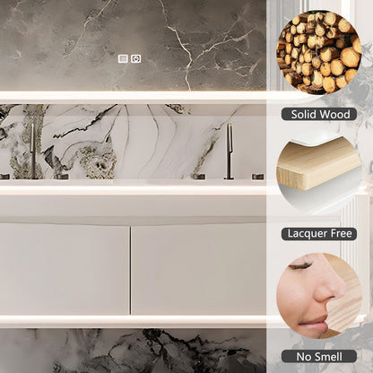 52"- 78" Wall Mounted Double Basin Bath Vanity Set with LED Mirror and Intelligent Sensor Light
