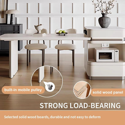 65” - 96” Minimalist White Kitchen Island Includes Exquisite Drawers & Open Shelf (No Chair)