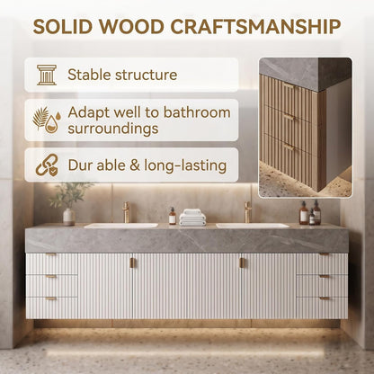 60''-110'' Bathroom Vanity with Sink Includes White Striped Panel