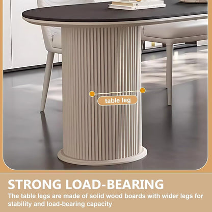 55" - 67" Elegant Cozy Kitchen Island with Cylindrical Striped Table Foot & Curved Tabletop (No Chair)